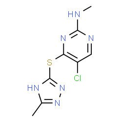 ChemSpider 2D Image | 5-Chloro-N-methyl-4-[(5-methyl-4H-1,2,4-triazol-3-yl)sulfanyl]-2-pyrimidinamine | C8H9ClN6S