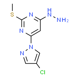 ChemSpider 2D Image | 4-(4-Chloro-1H-pyrazol-1-yl)-6-hydrazino-2-(methylsulfanyl)pyrimidine | C8H9ClN6S