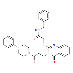 ChemSpider 2D Image | N-Benzyl-2-({4-oxo-3-[3-oxo-3-(4-phenyl-1-piperazinyl)propyl]-3,4-dihydro-2-quinazolinyl}sulfanyl)acetamide | C30H31N5O3S