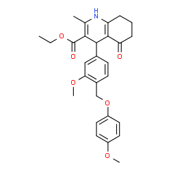 ChemSpider 2D Image | Ethyl 4-{3-methoxy-4-[(4-methoxyphenoxy)methyl]phenyl}-2-methyl-5-oxo-1,4,5,6,7,8-hexahydro-3-quinolinecarboxylate | C28H31NO6