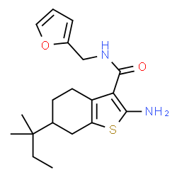 ChemSpider 2D Image | 2-Amino-N-(2-furylmethyl)-6-(2-methyl-2-butanyl)-4,5,6,7-tetrahydro-1-benzothiophene-3-carboxamide | C19H26N2O2S