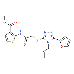 ChemSpider 2D Image | Methyl 2-[({[4-allyl-5-(2-furyl)-4H-1,2,4-triazol-3-yl]sulfanyl}acetyl)amino]-3-thiophenecarboxylate | C17H16N4O4S2