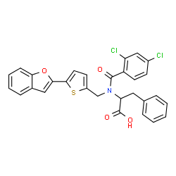ChemSpider 2D Image | N-{[5-(1-Benzofuran-2-yl)-2-thienyl]methyl}-N-(2,4-dichlorobenzoyl)phenylalanine | C29H21Cl2NO4S