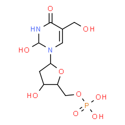 ChemSpider 2D Image | 1-(2-Deoxy-5-O-phosphonopentofuranosyl)-2-hydroxy-5-(hydroxymethyl)-2,3-dihydro-4(1H)-pyrimidinone | C10H17N2O9P