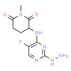 ChemSpider 2D Image | 3-[(5-Fluoro-2-hydrazino-4-pyrimidinyl)amino]-1-methyl-2,6-piperidinedione | C10H13FN6O2