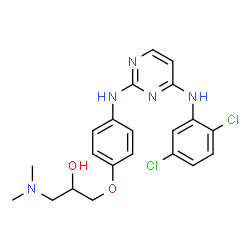 ChemSpider 2D Image | 1-[4-({4-[(2,5-Dichlorophenyl)amino]-2-pyrimidinyl}amino)phenoxy]-3-(dimethylamino)-2-propanol | C21H23Cl2N5O2