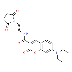 ChemSpider 2D Image | 7-(Diethylamino)-N-[2-(2,5-dioxo-1-pyrrolidinyl)vinyl]-2-oxo-2H-chromene-3-carboxamide | C20H21N3O5