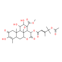 ChemSpider 2D Image | Methyl 15-[(4-acetoxy-3,4-dimethyl-2-pentenoyl)oxy]-3,11,12-trihydroxy-2,16-dioxo-13,20-epoxypicras-3-en-21-oate | C30H38O13