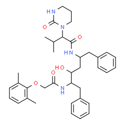 ChemSpider 2D Image | N-(5-{[(2,6-Dimethylphenoxy)acetyl]amino}-4-hydroxy-1,6-diphenyl-2-hexanyl)-3-methyl-2-(2-oxotetrahydro-1(2H)-pyrimidinyl)butanamide | C37H48N4O5
