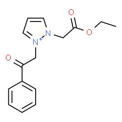 ChemSpider 2D Image | 1-(2-Ethoxy-2-oxoethyl)-2-(2-oxo-2-phenylethyl)-1H-pyrazol-2-ium | C15H17N2O3