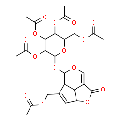 ChemSpider 2D Image | {1-Oxo-5-[(2,3,4,6-tetra-O-acetylhexopyranosyl)oxy]-2a,4a,5,7b-tetrahydro-1H-2,6-dioxacyclopenta[cd]inden-4-yl}methyl acetate | C26H30O15