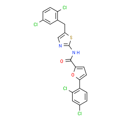 ChemSpider 2D Image | N-[5-(2,5-Dichlorobenzyl)-1,3-thiazol-2-yl]-5-(2,4-dichlorophenyl)-2-furamide | C21H12Cl4N2O2S