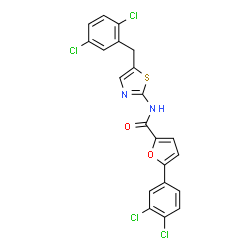 ChemSpider 2D Image | N-[5-(2,5-Dichlorobenzyl)-1,3-thiazol-2-yl]-5-(3,4-dichlorophenyl)-2-furamide | C21H12Cl4N2O2S