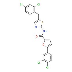 ChemSpider 2D Image | N-[5-(2,4-Dichlorobenzyl)-1,3-thiazol-2-yl]-5-(3,4-dichlorophenyl)-2-furamide | C21H12Cl4N2O2S