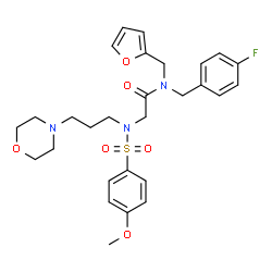 ChemSpider 2D Image | N-(4-Fluorobenzyl)-N-(2-furylmethyl)-N~2~-[(4-methoxyphenyl)sulfonyl]-N~2~-[3-(4-morpholinyl)propyl]glycinamide | C28H34FN3O6S
