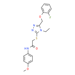 ChemSpider 2D Image | 2-({4-Ethyl-5-[(2-fluorophenoxy)methyl]-4H-1,2,4-triazol-3-yl}sulfanyl)-N-(4-methoxyphenyl)acetamide | C20H21FN4O3S