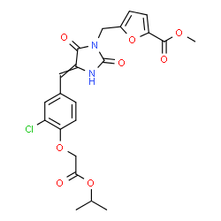 ChemSpider 2D Image | Methyl 5-({4-[3-chloro-4-(2-isopropoxy-2-oxoethoxy)benzylidene]-2,5-dioxo-1-imidazolidinyl}methyl)-2-furoate | C22H21ClN2O8
