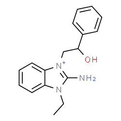 ChemSpider 2D Image | 2-Amino-1-ethyl-3-(2-hydroxy-2-phenylethyl)-1H-benzimidazol-3-ium | C17H20N3O