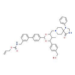 ChemSpider 2D Image | Allyl [(4'-{4-[4-(hydroxymethyl)phenyl]-5-methyl-6-[(4-oxo-1-phenyl-1,3,8-triazaspiro[4.5]dec-8-yl)methyl]-1,3-dioxan-2-yl}-3-biphenylyl)methyl]carbamate | C43H48N4O6