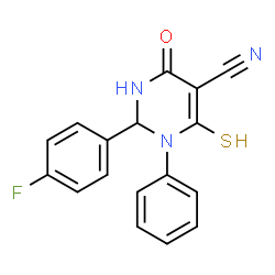 ChemSpider 2D Image | 5-pyrimidinecarbonitrile, 2-(4-fluorophenyl)-1,2-dihydro-4-hydroxy-6-mercapto-1-phenyl- | C17H12FN3OS