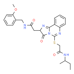 ChemSpider 2D Image | 2-(5-{[2-(sec-Butylamino)-2-oxoethyl]sulfanyl}-3-oxo-2,3-dihydroimidazo[1,2-c]quinazolin-2-yl)-N-(2-methoxybenzyl)acetamide | C26H29N5O4S