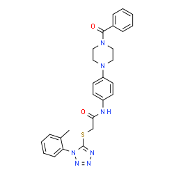 ChemSpider 2D Image | N-[4-(4-Benzoyl-1-piperazinyl)phenyl]-2-{[1-(2-methylphenyl)-1H-tetrazol-5-yl]sulfanyl}acetamide | C27H27N7O2S