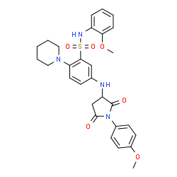 ChemSpider 2D Image | N-(2-Methoxyphenyl)-5-{[1-(4-methoxyphenyl)-2,5-dioxo-3-pyrrolidinyl]amino}-2-(1-piperidinyl)benzenesulfonamide | C29H32N4O6S