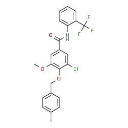 ChemSpider 2D Image | 3-Chloro-5-methoxy-4-[(4-methylbenzyl)oxy]-N-[2-(trifluoromethyl)phenyl]benzamide | C23H19ClF3NO3