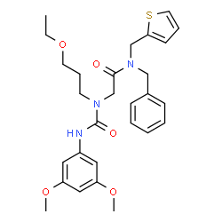ChemSpider 2D Image | N-Benzyl-N~2~-[(3,5-dimethoxyphenyl)carbamoyl]-N~2~-(3-ethoxypropyl)-N-(2-thienylmethyl)glycinamide | C28H35N3O5S