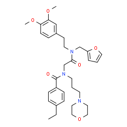ChemSpider 2D Image | N-(2-{[2-(3,4-Dimethoxyphenyl)ethyl](2-furylmethyl)amino}-2-oxoethyl)-4-ethyl-N-[3-(4-morpholinyl)propyl]benzamide | C33H43N3O6