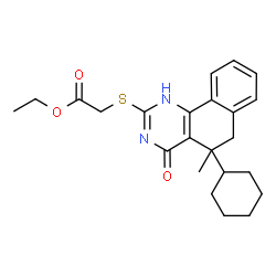 ChemSpider 2D Image | Ethyl [(5-cyclohexyl-5-methyl-4-oxo-1,4,5,6-tetrahydrobenzo[h]quinazolin-2-yl)sulfanyl]acetate | C23H28N2O3S