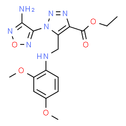 ChemSpider 2D Image | Ethyl 1-(4-amino-1,2,5-oxadiazol-3-yl)-5-{[(2,4-dimethoxyphenyl)amino]methyl}-1H-1,2,3-triazole-4-carboxylate | C16H19N7O5