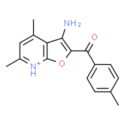 ChemSpider 2D Image | 3-Amino-4,6-dimethyl-2-(4-methylbenzoyl)furo[2,3-b]pyridin-7-ium | C17H17N2O2