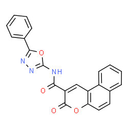 ChemSpider 2D Image | 3-Oxo-N-(5-phenyl-1,3,4-oxadiazol-2-yl)-3H-benzo[f]chromene-2-carboxamide | C22H13N3O4