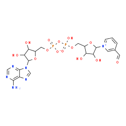 ChemSpider 2D Image | [5-(6-aminopurin-9-yl)-3,4-dihydroxy-tetrahydrofuran-2-yl]methyl [[5-(3-formylpyridin-1-ium-1-yl)-3,4-dihydroxy-tetrahydrofuran-2-yl]methoxy-hydroxy-phosphoryl] phosphate | C21H26N6O14P2