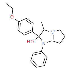 ChemSpider 2D Image | 2-(4-Ethoxyphenyl)-2-hydroxy-3-methyl-1-phenyl-1,2,3,5,6,7-hexahydropyrrolo[1,2-a]imidazol-4-ium | C21H25N2O2