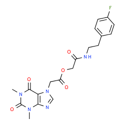 ChemSpider 2D Image | 2-{[2-(4-Fluorophenyl)ethyl]amino}-2-oxoethyl (1,3-dimethyl-2,6-dioxo-1,2,3,6-tetrahydro-7H-purin-7-yl)acetate | C19H20FN5O5