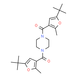 ChemSpider 2D Image | Piperazine-1,4-diylbis[(5-tert-butyl-2-methyl-3-furyl)methanone] | C24H34N2O4