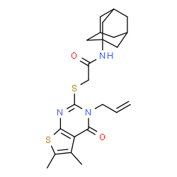 ChemSpider 2D Image | N-(Adamantan-1-yl)-2-[(3-allyl-5,6-dimethyl-4-oxo-3,4-dihydrothieno[2,3-d]pyrimidin-2-yl)sulfanyl]acetamide | C23H29N3O2S2