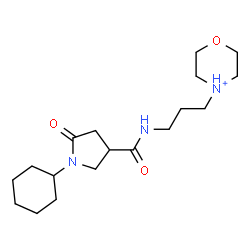 ChemSpider 2D Image | 4-(3-{[(1-Cyclohexyl-5-oxo-3-pyrrolidinyl)carbonyl]amino}propyl)morpholin-4-ium | C18H32N3O3