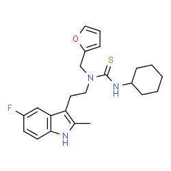 ChemSpider 2D Image | 3-Cyclohexyl-1-[2-(5-fluoro-2-methyl-1H-indol-3-yl)ethyl]-1-(2-furylmethyl)thiourea | C23H28FN3OS