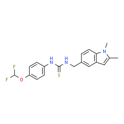 ChemSpider 2D Image | 1-[4-(Difluoromethoxy)phenyl]-3-[(1,2-dimethyl-1H-indol-5-yl)methyl]thiourea | C19H19F2N3OS