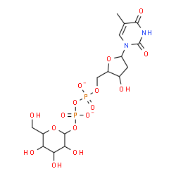 ChemSpider 2D Image | [[3-hydroxy-5-(5-methyl-2,4-dioxo-pyrimidin-1-yl)tetrahydrofuran-2-yl]methoxy-oxido-phosphoryl] [3,4,5-trihydroxy-6-(hydroxymethyl)tetrahydropyran-2-yl] phosphate | C16H24N2O16P2