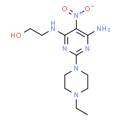 ChemSpider 2D Image | 2-{[6-Amino-2-(4-ethyl-1-piperazinyl)-5-nitro-4-pyrimidinyl]amino}ethanol | C12H21N7O3