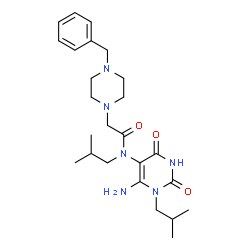 ChemSpider 2D Image | N-(6-Amino-1-isobutyl-2,4-dioxo-1,2,3,4-tetrahydro-5-pyrimidinyl)-2-(4-benzyl-1-piperazinyl)-N-isobutylacetamide | C25H38N6O3
