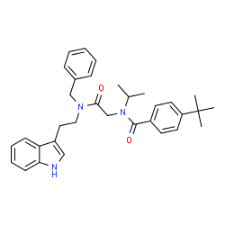 ChemSpider 2D Image | N-(2-{Benzyl[2-(1H-indol-3-yl)ethyl]amino}-2-oxoethyl)-N-isopropyl-4-(2-methyl-2-propanyl)benzamide | C33H39N3O2