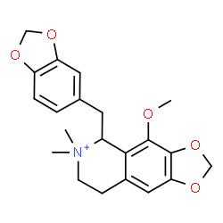 ChemSpider 2D Image | 5-(1,3-Benzodioxol-5-ylmethyl)-4-methoxy-6,6-dimethyl-5,6,7,8-tetrahydro[1,3]dioxolo[4,5-g]isoquinolin-6-ium | C21H24NO5