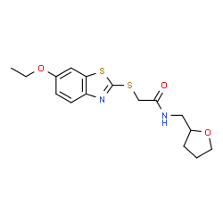 ChemSpider 2D Image | 2-[(6-Ethoxy-1,3-benzothiazol-2-yl)sulfanyl]-N-(tetrahydro-2-furanylmethyl)acetamide | C16H20N2O3S2