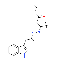 ChemSpider 2D Image | Ethyl 4,4,4-trifluoro-3-[(1H-indol-3-ylacetyl)hydrazono]butanoate | C16H16F3N3O3