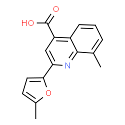 ChemSpider 2D Image | 8-Methyl-2-(5-methyl-2-furyl)-4-quinolinecarboxylic acid | C16H13NO3